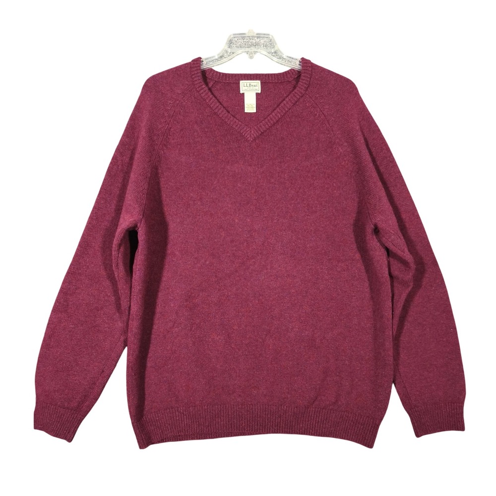LL Bean Mens Red Sweater 100% Lambs Wool XXL‎ Tall V Neck Grandpacore